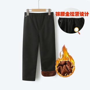 秋冬 腰小学生合唱朗诵男童背带长裤 加绒加厚儿童黑色西裤 全松紧裤