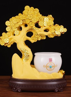 招财发财树摆件摇钱树聚宝盆前台收银台桌面工艺品客厅玄关装饰品
