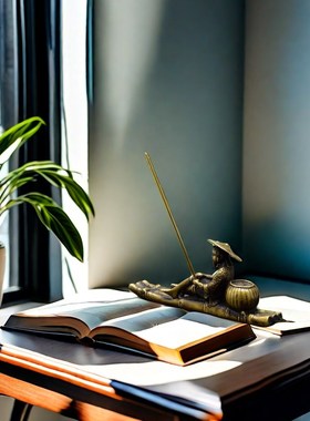 纯黄铜姜太公钓鱼摆件创意复古铜镇纸书法专用装饰品桌面精致铜器