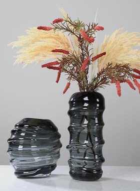 琉璃花瓶轻奢特厚黑色艺术品摆件客厅样板房售楼处酒店花器装饰品