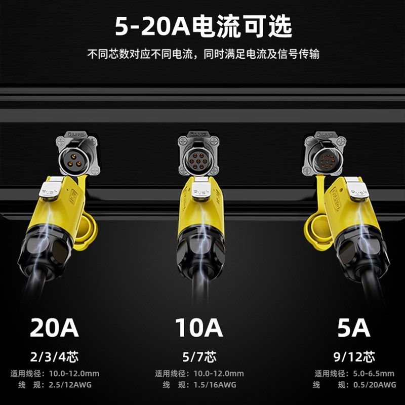 凌科LP20工业电源航空插头2-12芯20A单孔螺纹式防水连接器接插件
