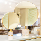 饰镜卧室家用圆形台式 欧式 装 大理石化妆镜轻奢设计师款 梳妆镜 软装