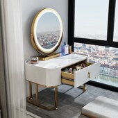 飘窗梳妆台多功能玻璃化妆台岩石带灯北欧网红小户型收纳柜化妆桌