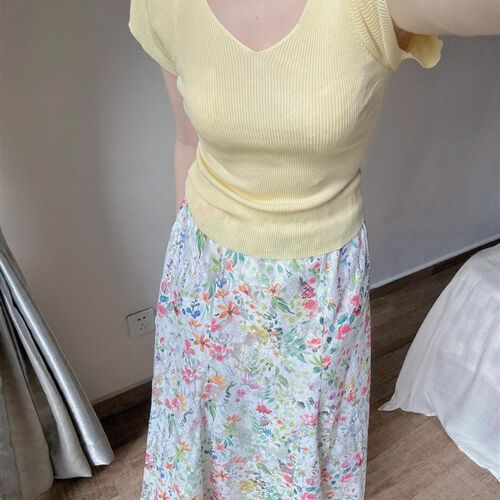 微胖MM莫奈油画碎花半身裙女夏季法式绝美气质温柔风穿搭一整套装