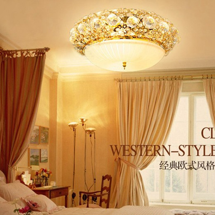 金色圆形水晶吸顶灯欧式客厅卧室玄关过道门厅灯简约阳台灯饰灯具