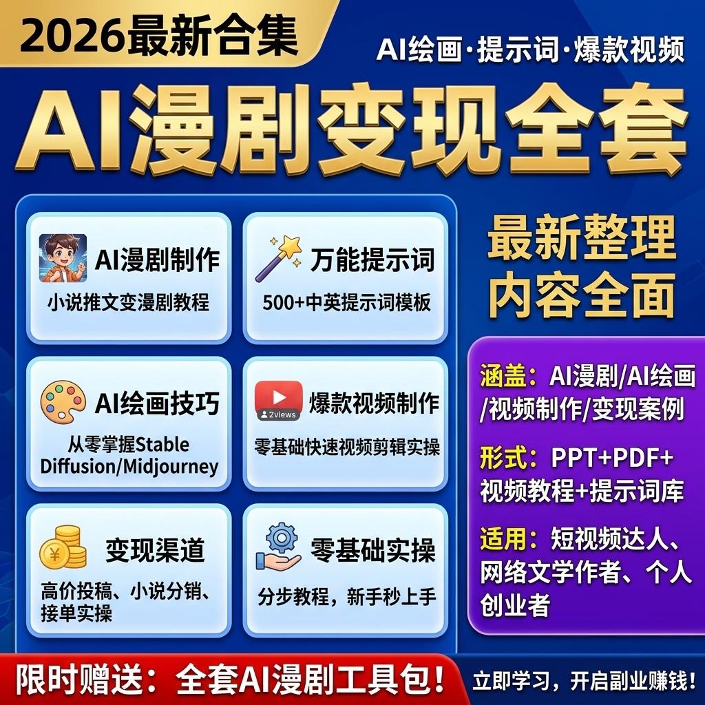 AI漫剧提示词合集AI绘画变现爆款视频制作零基础实操教程全套
