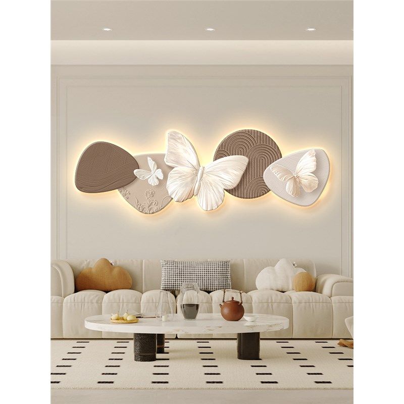 法式奶油风客厅装饰画高级感沙发背景墙挂画蝴蝶壁灯卧室床头壁画,家居饰品,现代装饰画,淘宝优惠券,粉丝福利购,淘宝优惠卷