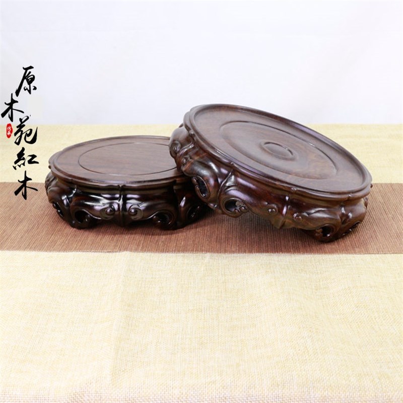 实木圆形整料盆景瓷器花瓶底座香花梨木制鱼缸画缸酒陶罐摆件底托