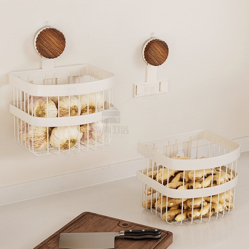 吸盘厨房置物架壁挂式墙上木纹收纳架多功能调料葱姜蒜果蔬收纳筐,厨房/烹饪用具,果蔬置物架/篮/框,淘宝优惠券,粉丝福利购,淘宝优惠卷