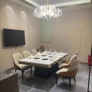 餐饮大理石火锅桌子电磁炉一体六人位餐桌家用快餐店桌椅组合商用