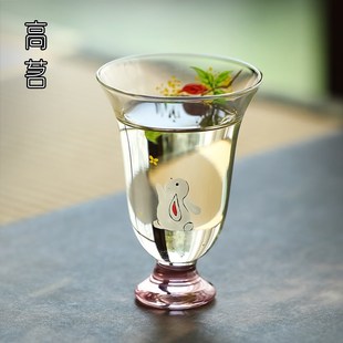 玻璃主人杯高端小茶杯女士个人高脚品茗杯高级感轻奢高颜值