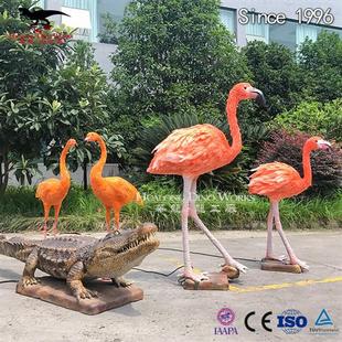 仿真动物火烈鸟与鳄鱼纯手工贴毛上色源头厂家来图制作出厂价