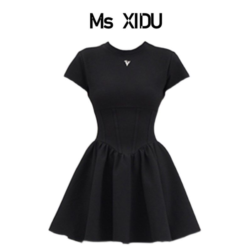 Ms XIDU 暗黑o小众蓬蓬裙女夏巨显腰细宫廷腰封显瘦少女辣妹洋装