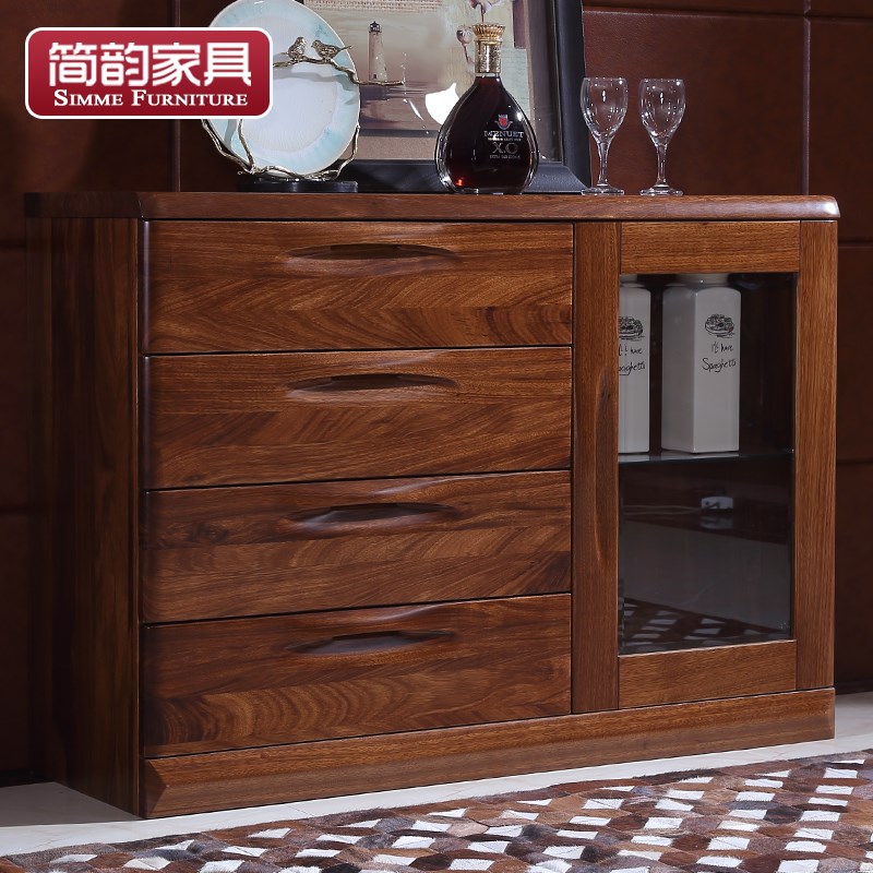 实木餐边柜储物柜 乌金木酒柜茶B水柜中式三抽收纳柜 实木餐边柜