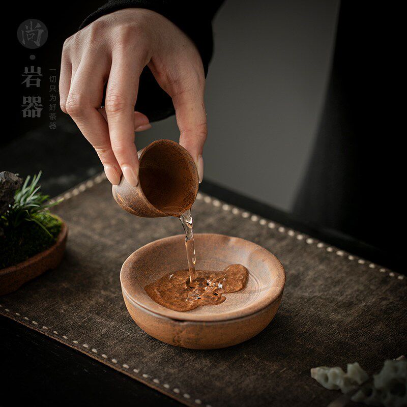 中式粗陶储水壶承养壶垫老岩泥干泡台圆形茶盘侘寂V风盖碗托盘茶