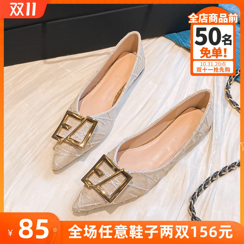 尖头包鞋女秋2023新款网红浅口瓢鞋仙女鞋温柔平底Q大尺码女鞋41