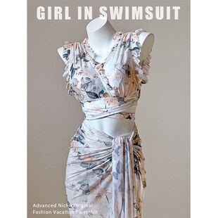 泡温泉泳装女款2024新款高颜值A纯欲风超仙沙滩度假裙游泳衣带钢