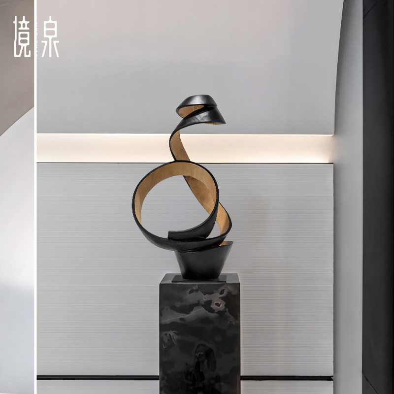 酒店大堂雕d塑艺术品样板房客厅玄关抽象木雕摆件售楼处桌面装饰