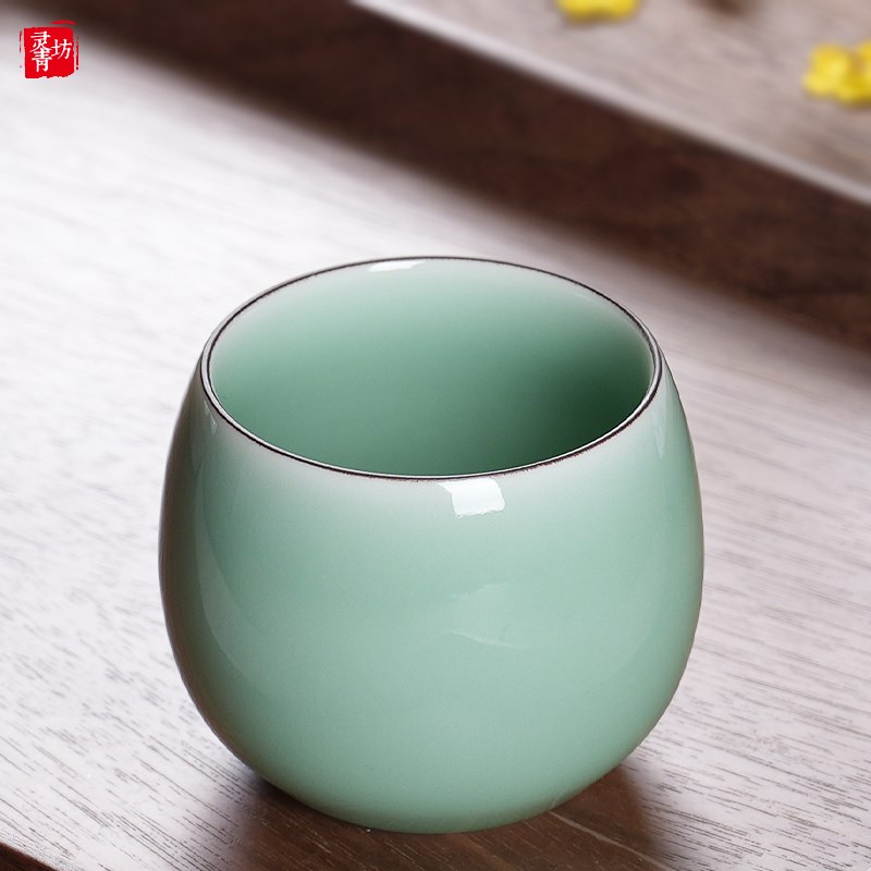 青瓷纯手工主人杯单杯功夫茶杯茶盏大号I个人杯专用高档礼盒品茗