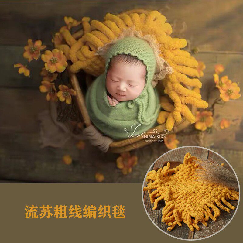 流苏粗线编织铺垫l子毯子宝宝婴儿童拍照拍摄小飞新生儿摄影道具