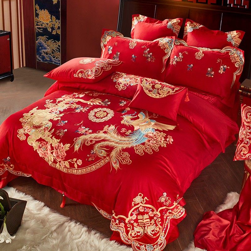 100支全棉婚庆k四件套龙凤百子图结婚喜J被子大红色床品六十多件,床上用品,婚庆床品套件,淘宝优惠券,粉丝福利购,淘宝优惠卷