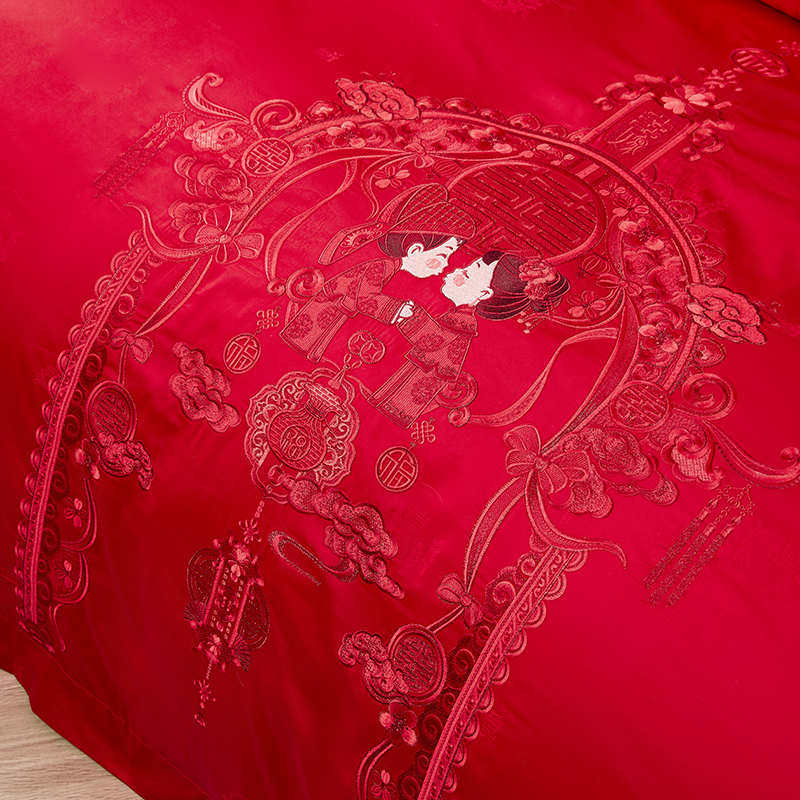 100支全棉结婚四l件套新婚大红色刺绣床上用品婚庆六多件套喜被子,床上用品,婚庆床品套件,淘宝优惠券,粉丝福利购,淘宝优惠卷