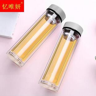 加长双层玻璃杯玻璃水r杯细长款泡茶保温车载细长玻璃杯加高