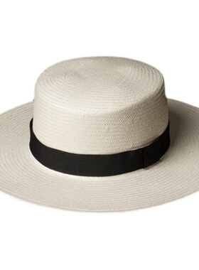 2022春夏优雅简约白色巴拿马编织D平顶礼帽女夏天遮阳度假沙滩草