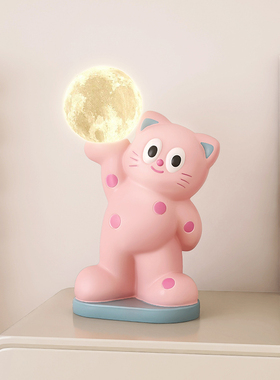 多巴胺小猫咪g客厅卧室床头充电护眼夜灯台灯ins风桌面摆件装饰品