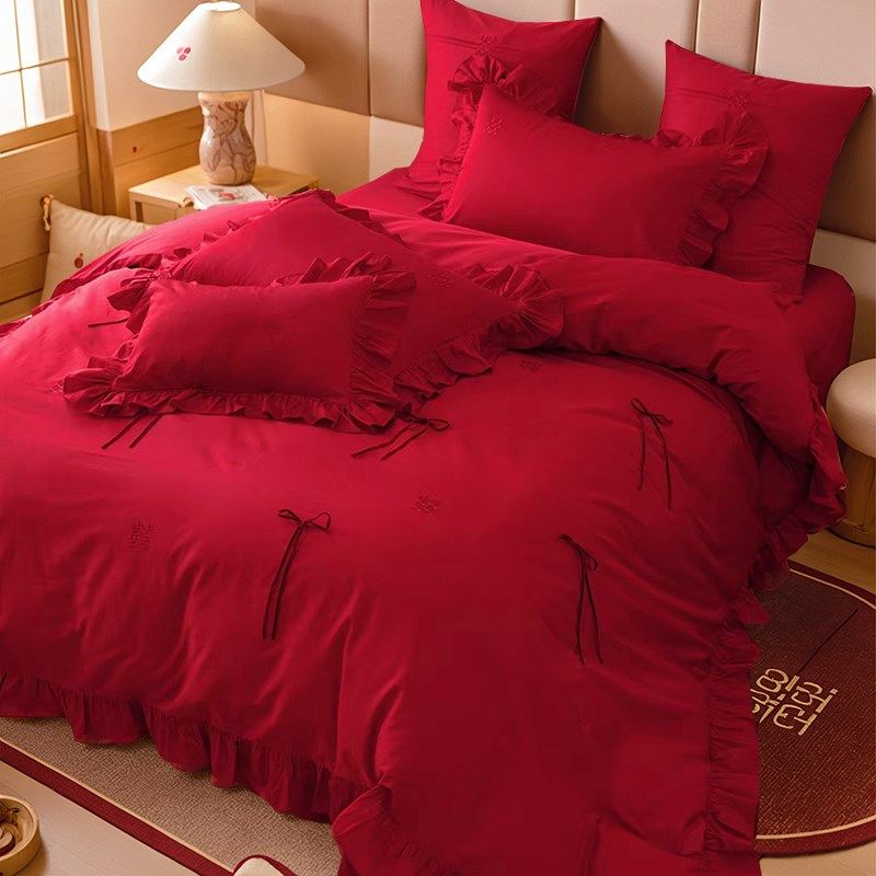 法式浪漫结婚四件套婚庆刺u绣被套大红色床单喜被罩高级感床上用,床上用品,婚庆床品套件,淘宝优惠券,粉丝福利购,淘宝优惠卷