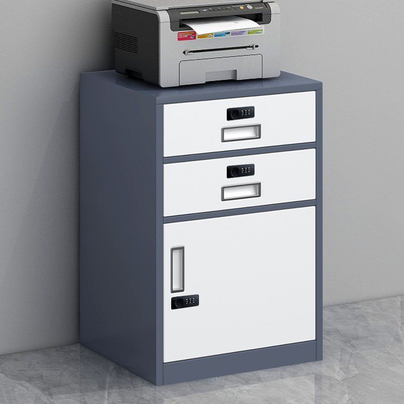 铁皮文件柜二抽一门密码锁u储物柜办公室置物柜矮柜带锁收纳抽屉