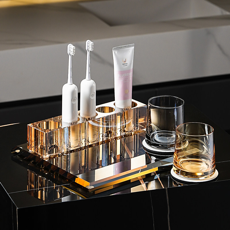 高级感水晶现代岩板台面洗漱套装牙刷H牙杯置物架卫生间收纳架托