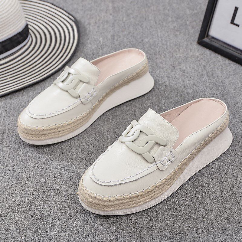 包头外穿厚底半拖鞋女夏2024年新款松糕K拖鞋链条一脚蹬坡跟女鞋