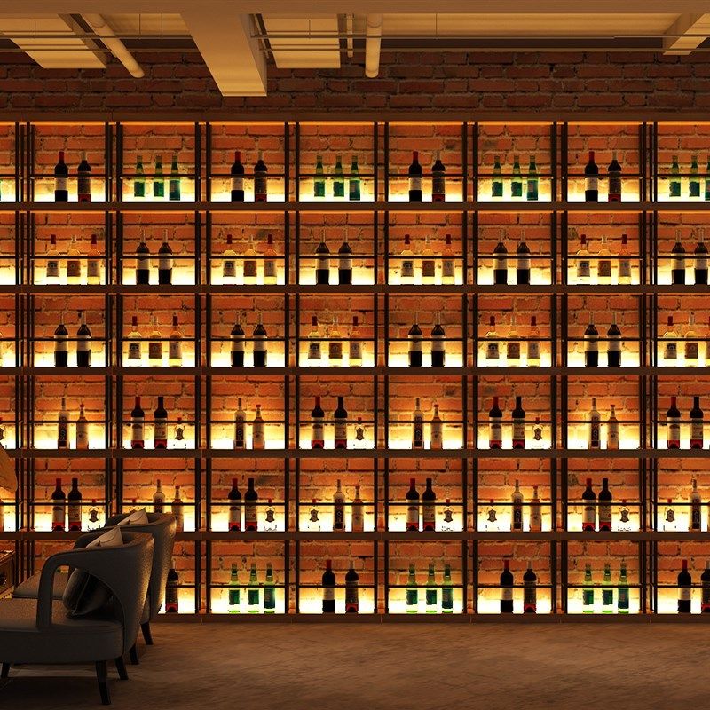 红酒架铁艺发光酒架酒柜酒吧餐厅柱D子靠L墙置物架隔断展示架啤酒