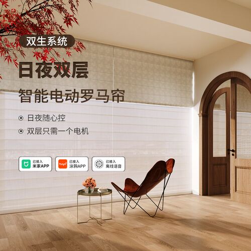 智能双层电动f罗马帘法式窗帘语音遥控自动遮光书房卧室语音声控