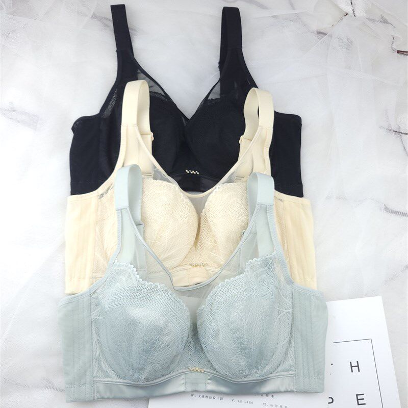 夏薄款大码有软钢圈文胸罩大胸显小收副乳防下P垂内衣女全罩杯抹