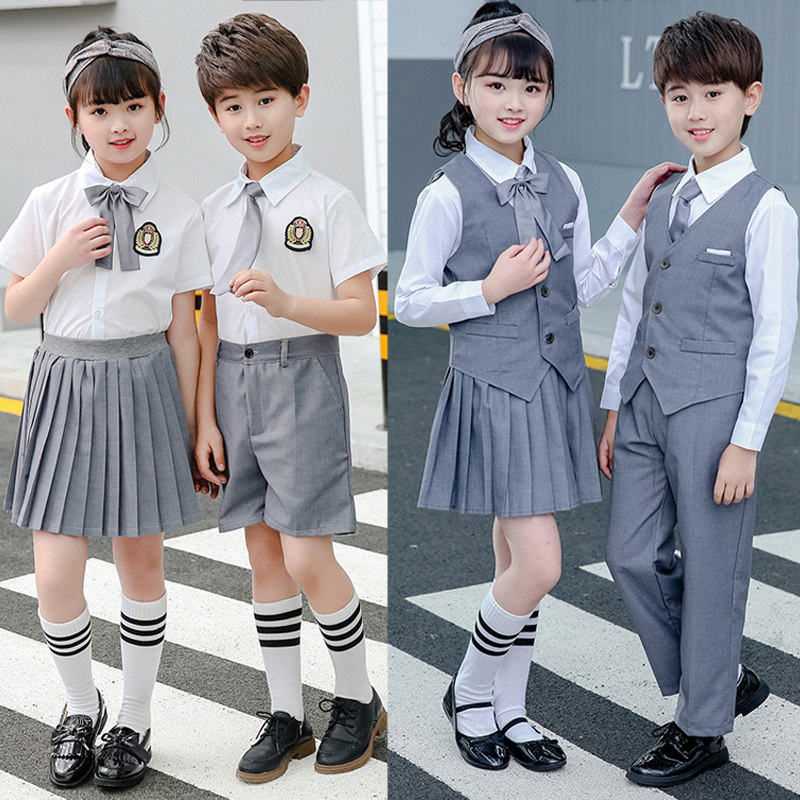儿童校服夏装英伦k学院风男女学生幼儿园背带裤套装小学班服合唱