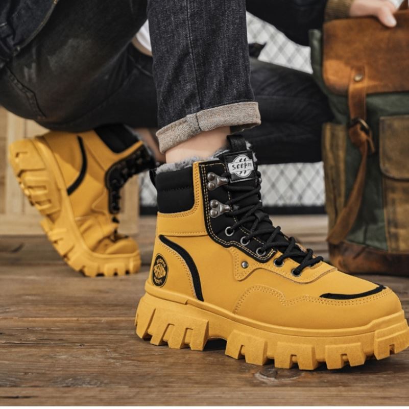 雪地靴大黄靴马丁靴男士冬季加绒保暖棉鞋加厚防寒棉靴东北雪地靴