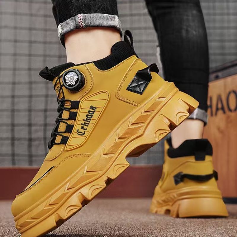 马丁靴男冬季加绒保暖加厚旋转纽扣防水防滑厚底增高运动雪地棉鞋