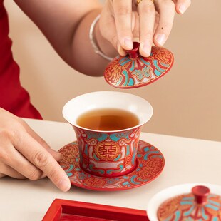 结婚改口杯茶具红色婚礼品盒陪嫁用品大全 唐呈敦煌敬茶杯套装