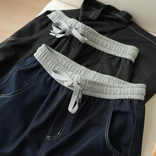 春夏薄款 女士仿牛仔香蕉裤 松紧腰弯月牛仔裤 显瘦直筒裤 女装