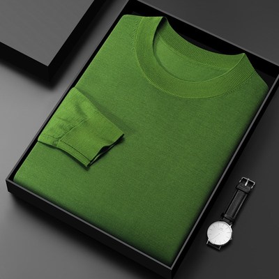 高端精纺纯羊毛衫男80支超细美丽诺羊毛贴肤柔软长袖打底针织衫薄