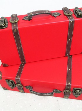 复古手提箱木箱老式皮箱拍摄道具箱店铺橱窗装饰模型陈列摆件家居