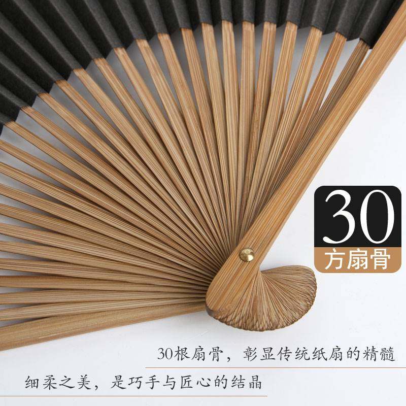 10寸纸扇男黑色古风空白折扇夏天8寸汉服随身折叠扇子竹便携