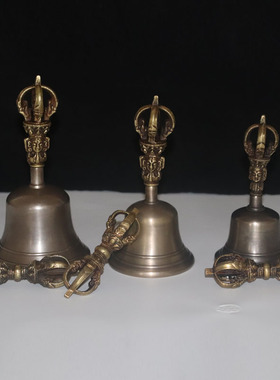 尼泊尔纯铜密宗五股金刚铃杵光面金刚杵法器纯铜铃铛大中小加厚款