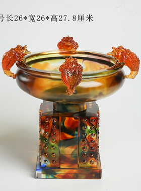 琉璃金蟾聚宝盆招财摆件家居办公室装饰工艺礼品摆饰公司店铺开业