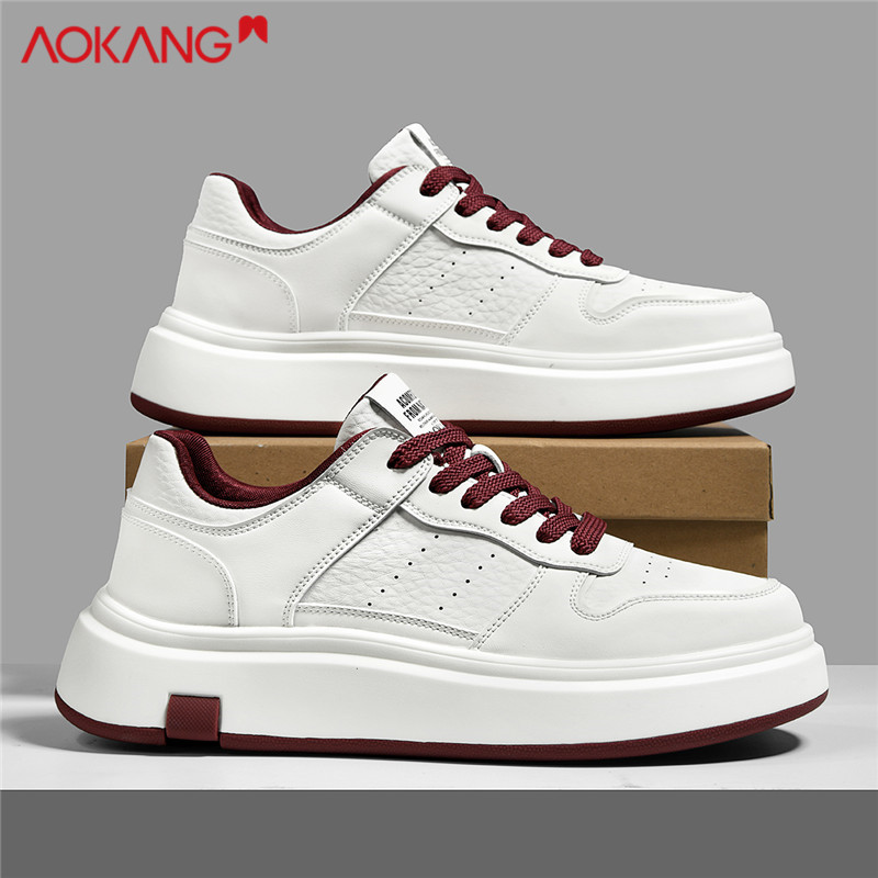 奥康2025新款红色厚底休闲板鞋