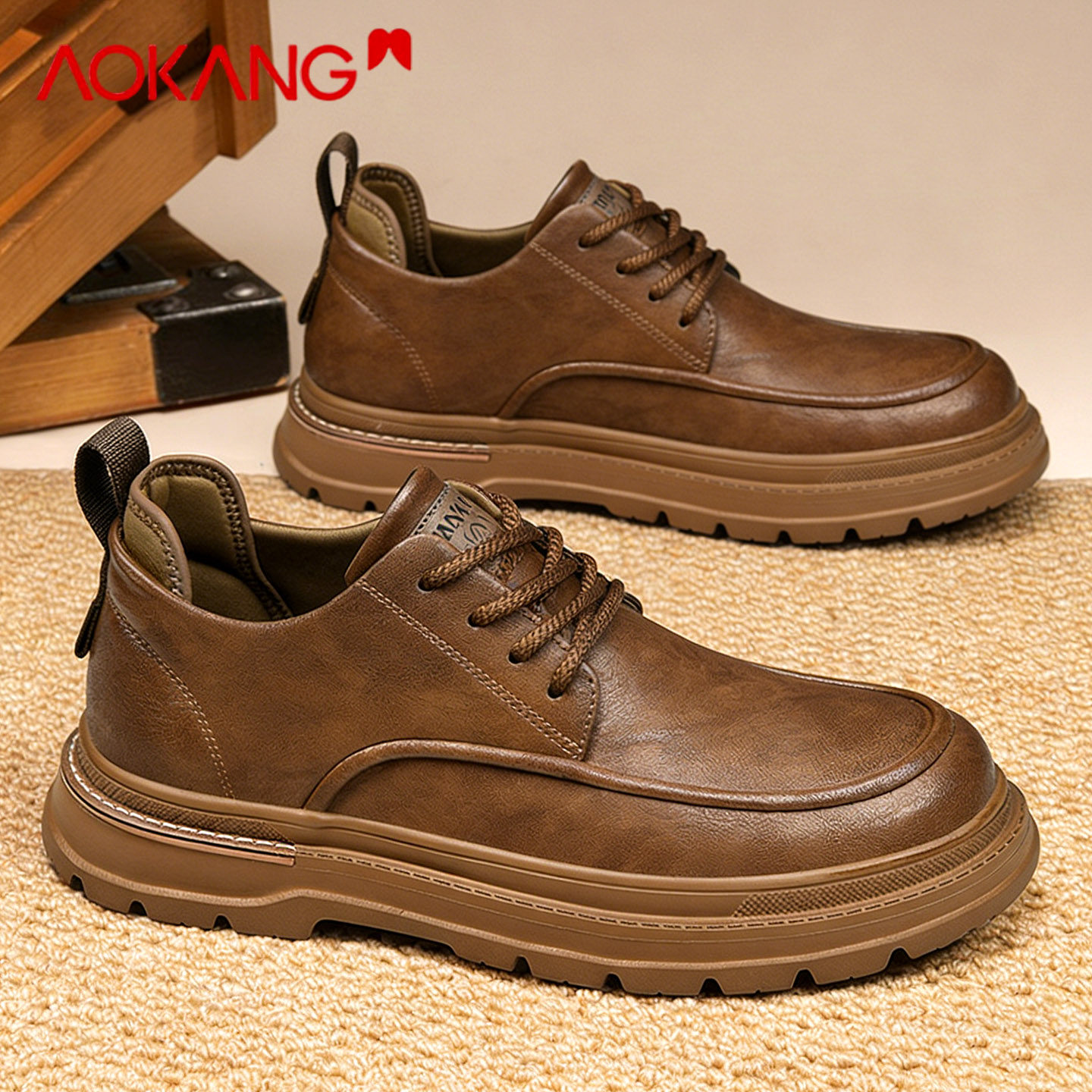 奥康休闲皮鞋男2026新款厚底增高英伦马丁靴男士百搭防滑耐磨男鞋,流行男鞋,休闲板鞋,淘宝优惠券,粉丝福利购,淘宝优惠卷