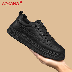 奥康官方正品黑色休闲板鞋男厚底增高套脚懒人鞋一脚蹬2025新款潮