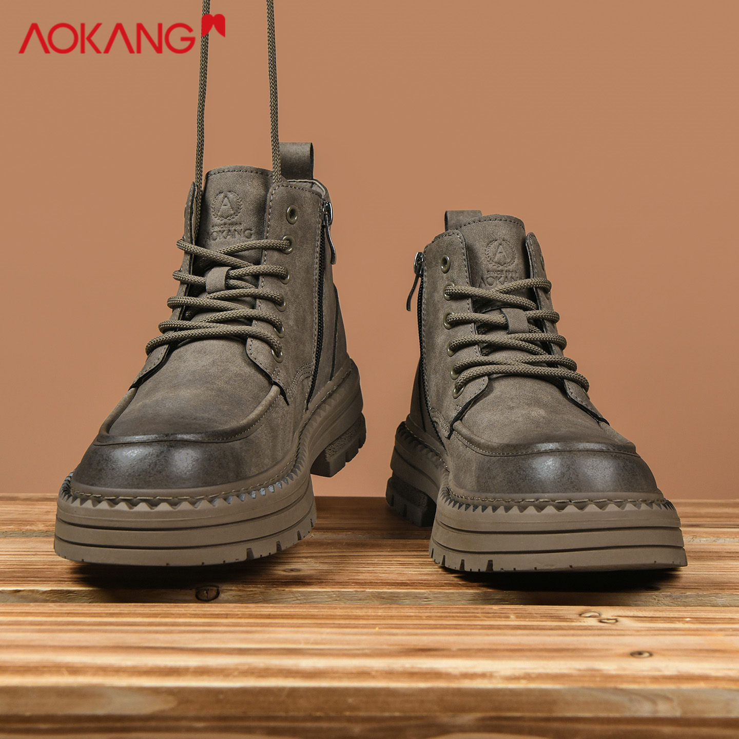 奥康马丁靴男款内增高时尚高帮